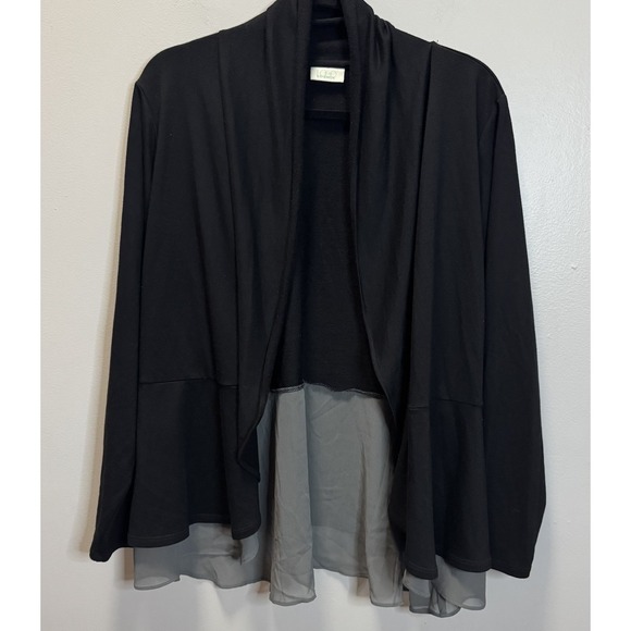Logo Lounge Cardigan Open Front Women SZ 1X Black With Gray Bottom Ruffle - Picture 2 of 10